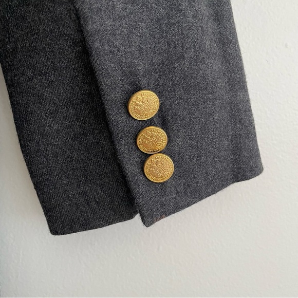 Brooks Brothers wool blazer women Sz 12 grey single button gold preppy old money - Picture 10 of 11
